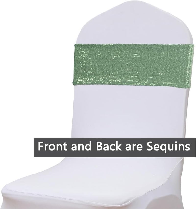SINSSOWL Sequin Sage Green Chair Sashes 50 Pack, Sage Chairs Bows for Party, Glitter Chair Bands with Silver Buckles for Wedding Banquets Birthday Anniversary Bridal Shower Events Decorations - Image 5